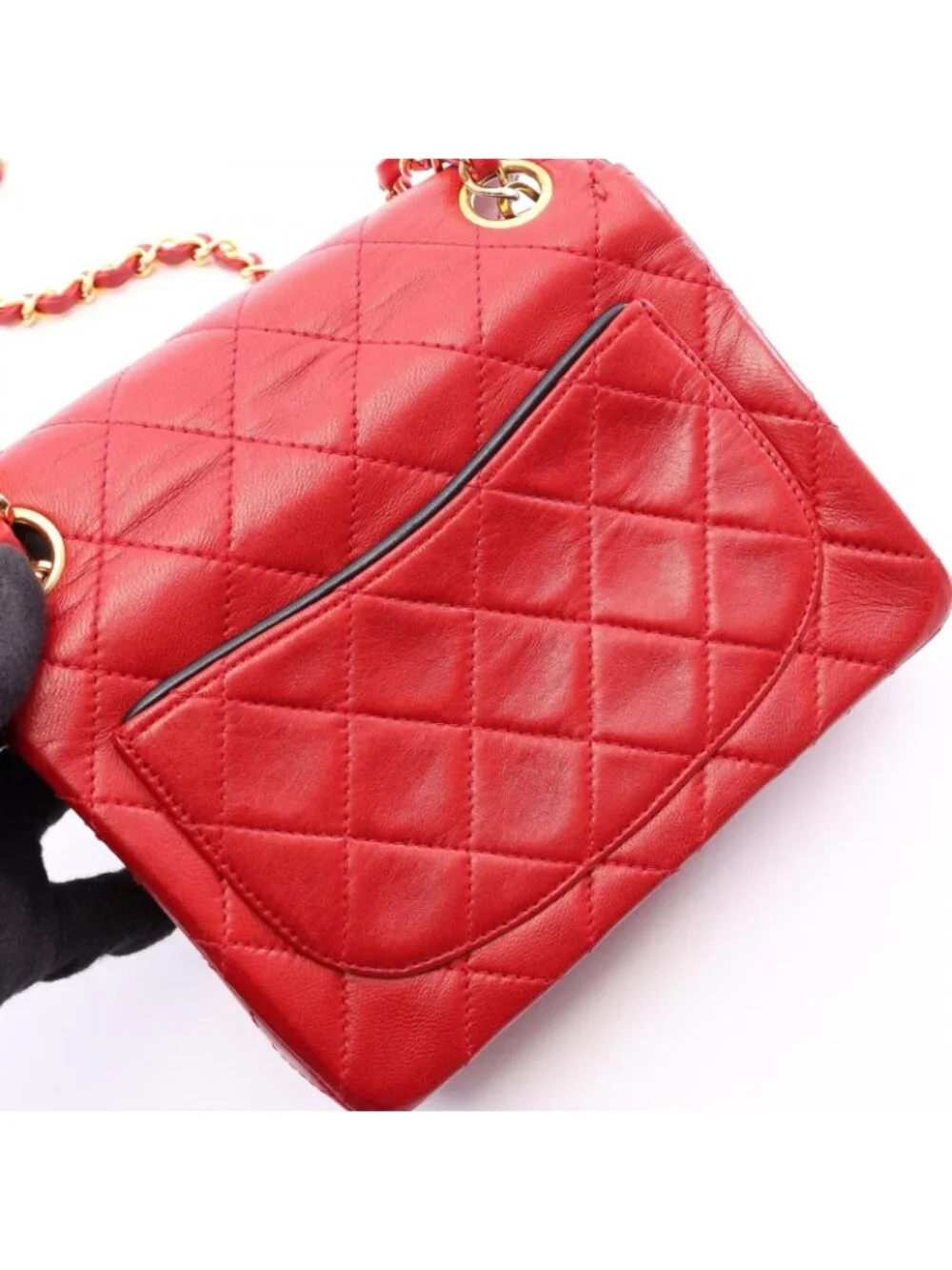 Chanel Shoulder Bag Mini Quilted Red Lambskin Chain